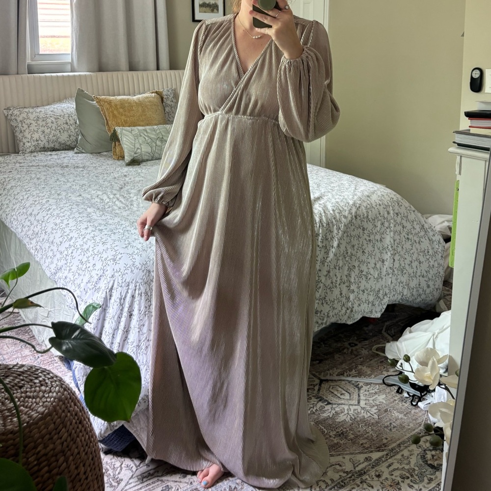 Baltic Born Gold Venus Pleated Maxi Dress
